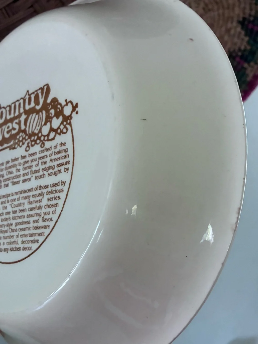 Vintage Royal China Country Harvest Cheese Cake Ceramic Pie Baker